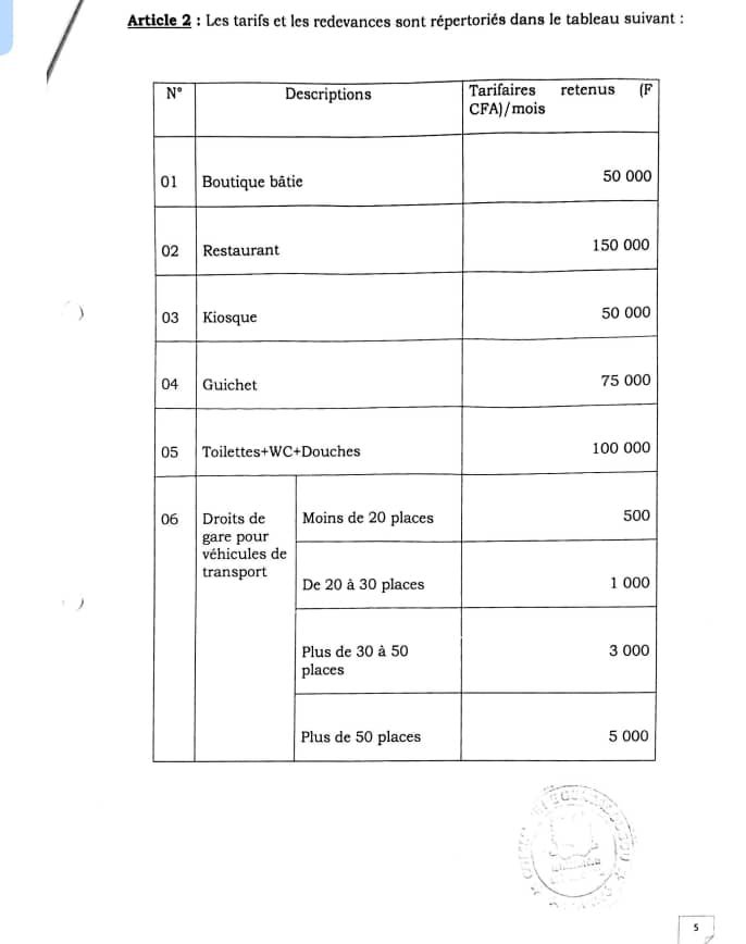 Les tarifs selon les textes